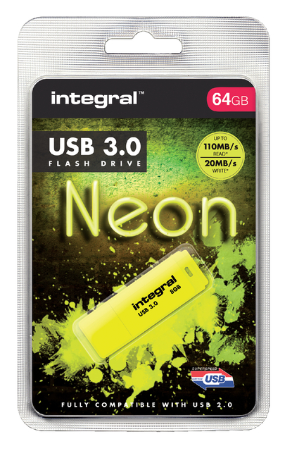 USB-STICK INTEGRAL 64GB 3.0 NEON GEEL