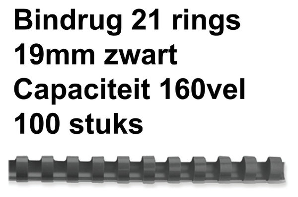 BINDRUG GBC 19MM 21RINGS A4 ZWART
