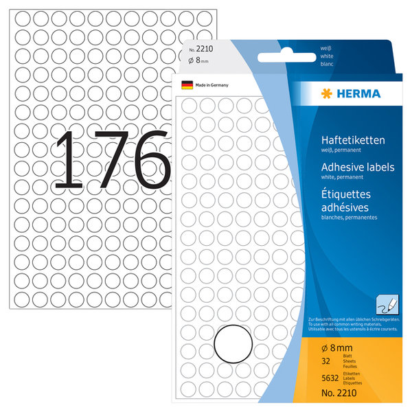 Etiket HERMA 2210 rond 8mm wit 5632stuks