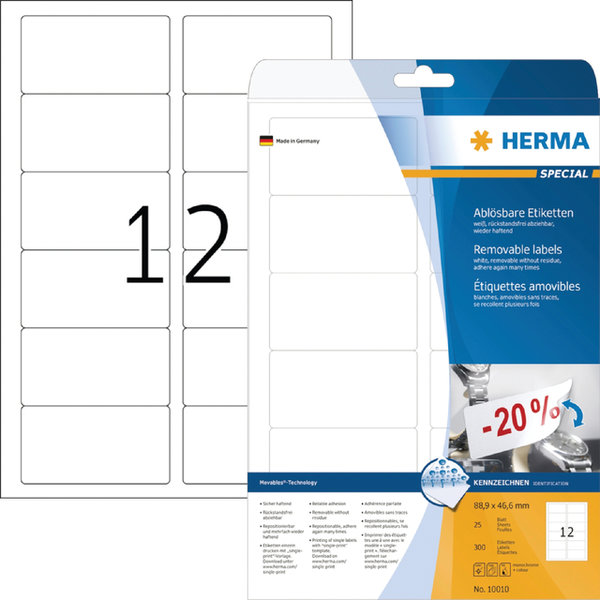 Etiket HERMA 10010 88.9x46.6mm verwijderb wt 300st